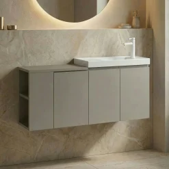 Lave-mains suspendu 110 cm taupe 3 portes 2 niches IRIS
