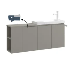Lave-mains suspendu 110 cm taupe 3 portes 2 niches IRIS