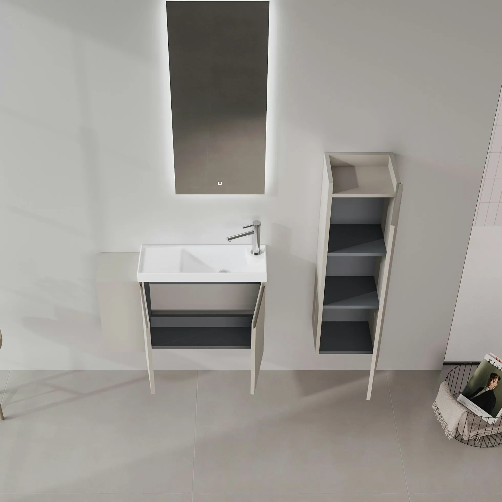 Lave-mains suspendu 80 cm taupe 2 portes 2 niches IRIS