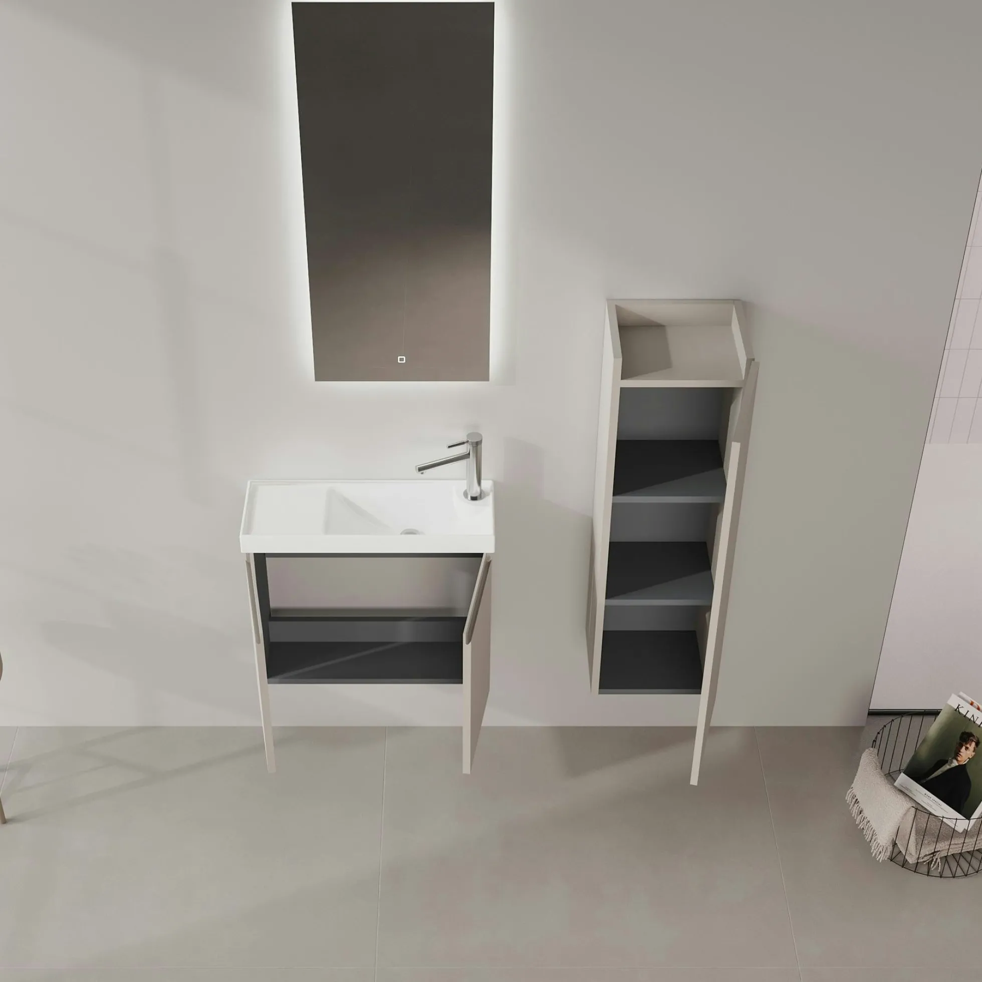 Lave-mains suspendu 60 cm taupe 2 portes IRIS