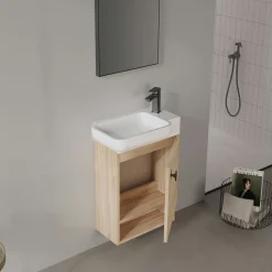 Lave-mains suspendu décor bois clair 1 porte 1 niche ONA