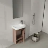 Lave-mains suspendu décor bois foncé 1 porte 1 niche ONA
