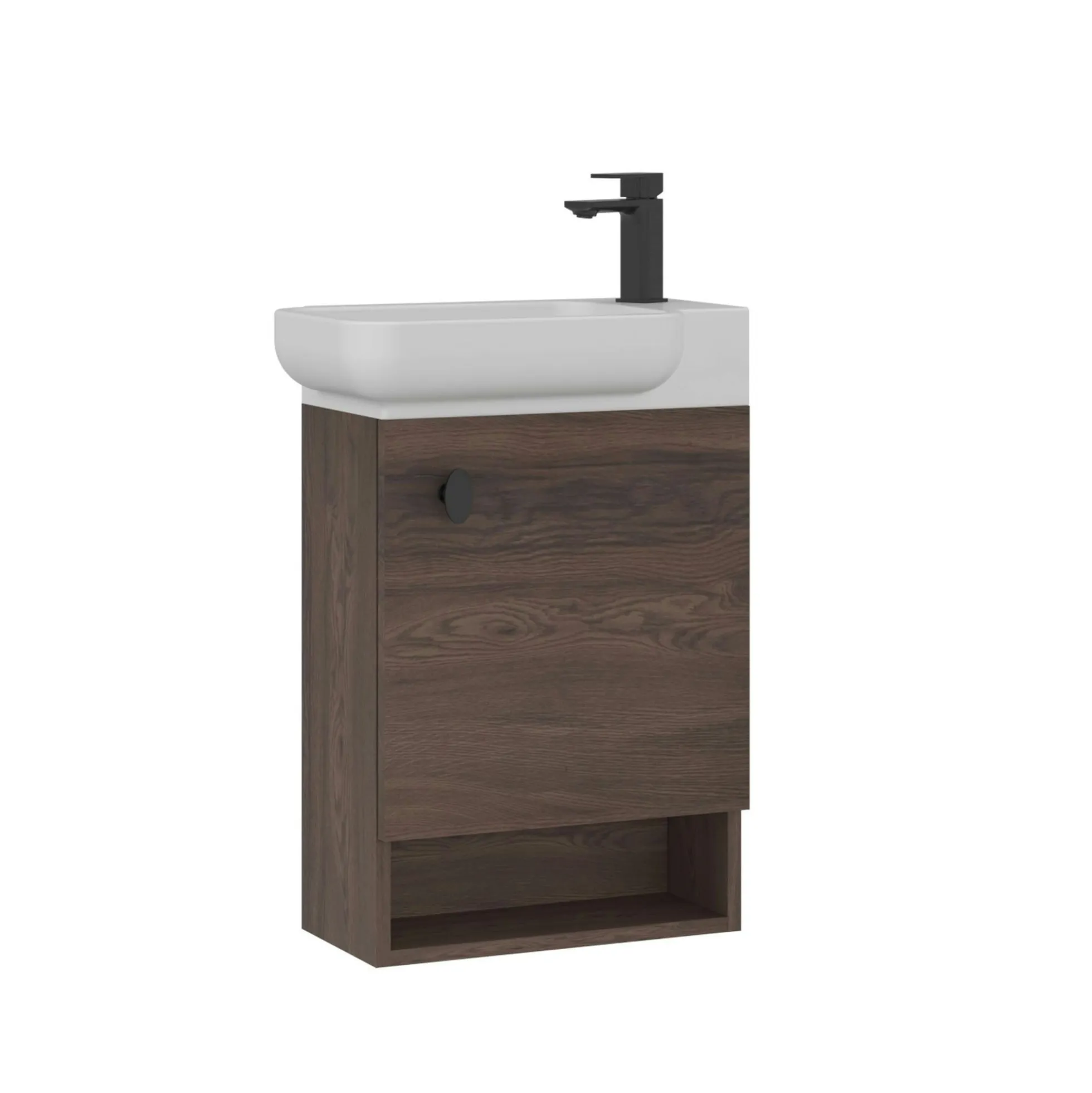 Lave-mains suspendu décor bois foncé 1 porte 1 niche ONA