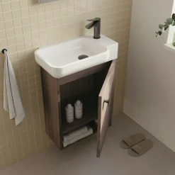 Lave-mains suspendu décor bois foncé 1 porte 1 niche ONA