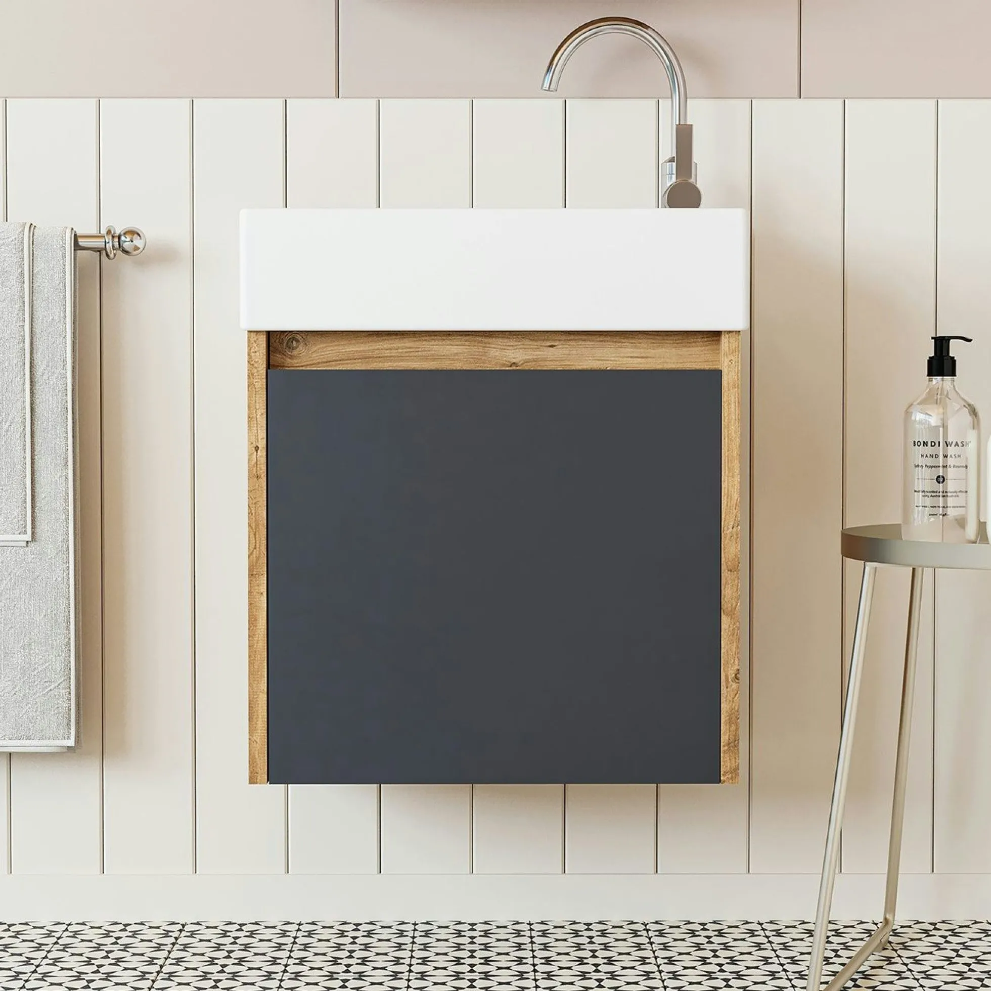 Lave-mains suspendu décor pin et anthracite 1 porte LUA