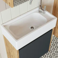 Lave-mains suspendu décor pin et anthracite 1 porte LUA