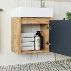 Lave-mains suspendu décor pin et anthracite 1 porte LUA