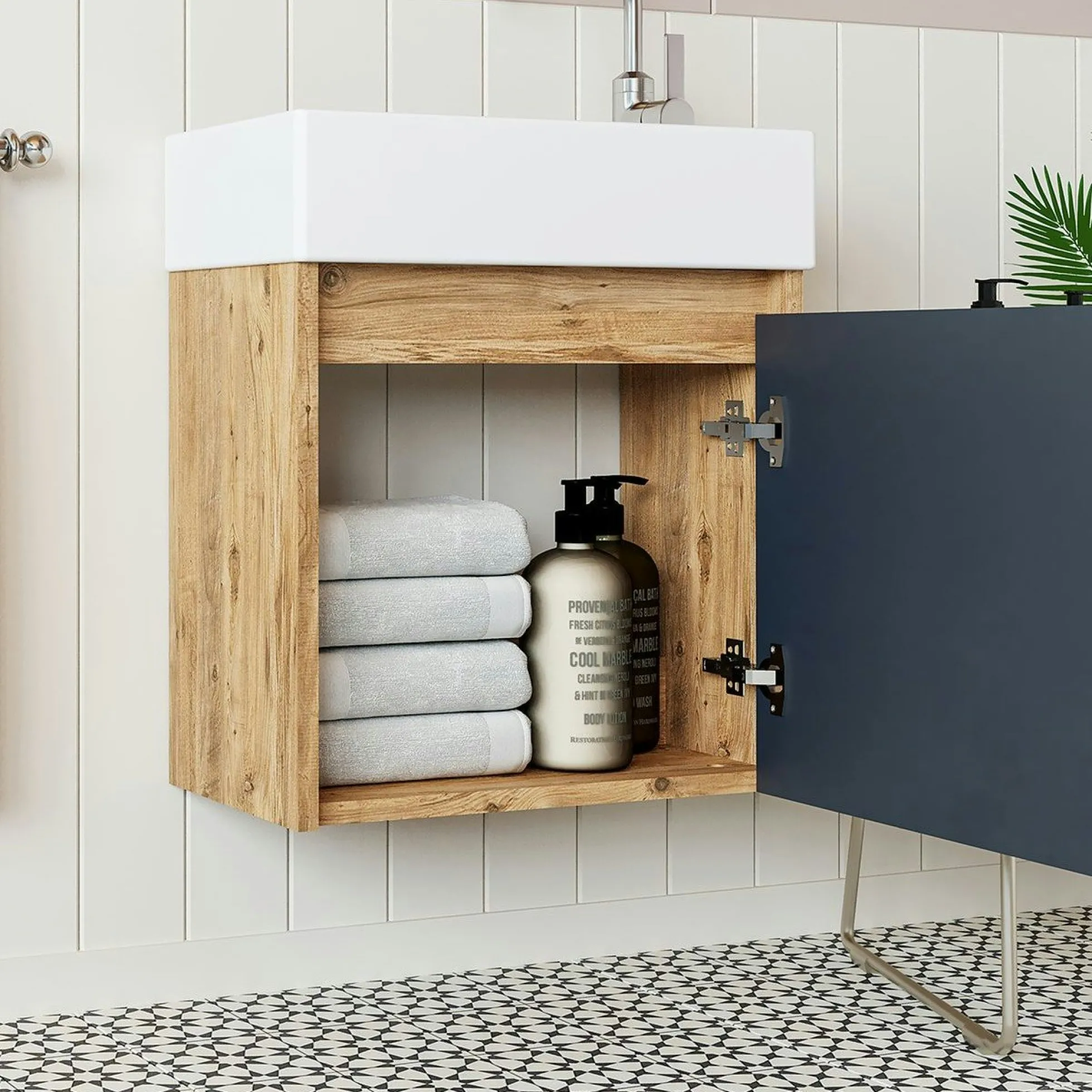 Lave-mains suspendu décor pin et anthracite 1 porte LUA