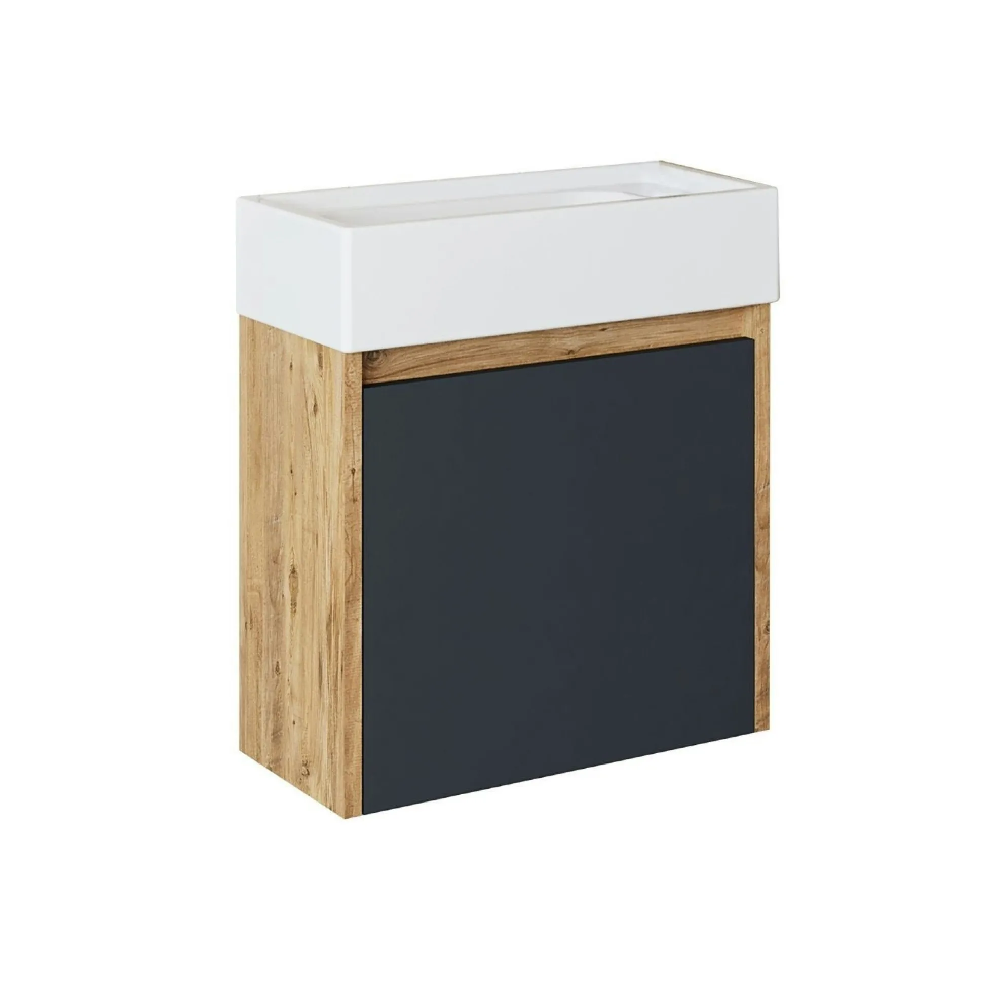 Lave-mains suspendu décor pin et anthracite 1 porte LUA