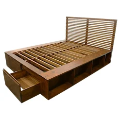 Lit 2 places Hévéa avec 2 tiroirs et 8 niches pour couchage 180x200 182x204x109cm NEW ORLEANS