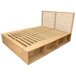 Lit 2 places Hévéa avec 2 tiroirs et 8 niches pour couchage 140x190 142x196x109cm NEW ORLEANS