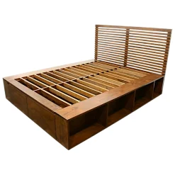 Lit 2 places Hévéa avec 2 tiroirs et 8 niches pour couchage 140x190 142x196x109cm NEW ORLEANS
