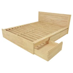 Lit 2 places Hévéa avec 6 tiroirs pour couchage 140x190 148x197x80cm BALTIC