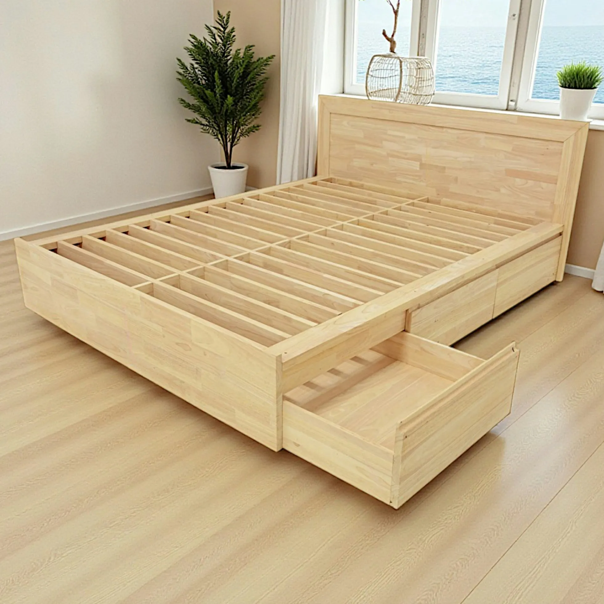 Lit 2 places Hévéa avec 6 tiroirs pour couchage 180x200 188x205x80cm BALTIC