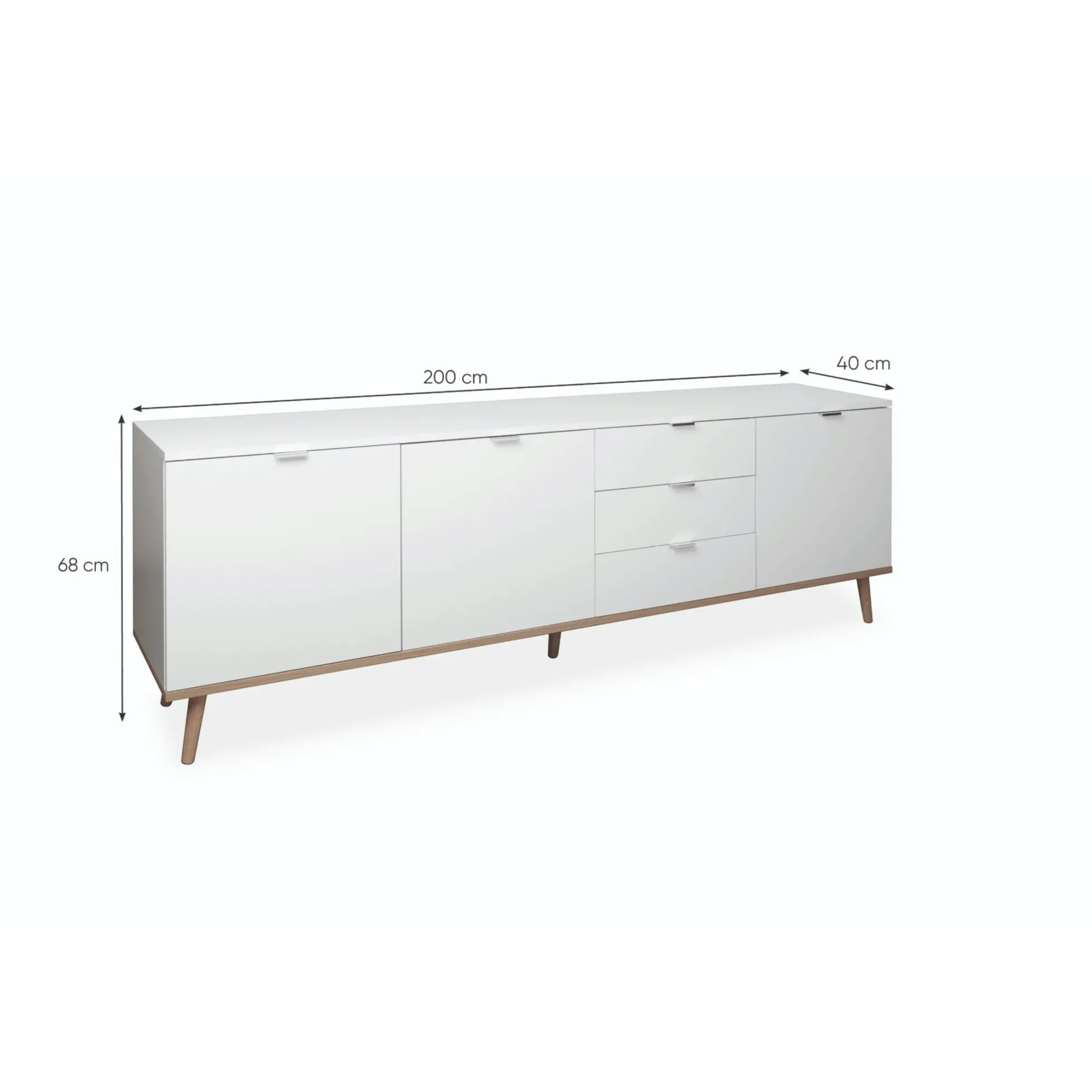 Long buffet blanc 3 portes 3 tiroirs ALVA