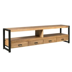 Long meuble TV bois clair métal noir 4 tiroirs MILORA