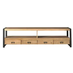 Long meuble TV bois clair métal noir 4 tiroirs MILORA