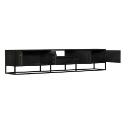 Long meuble TV bois noir 4 portes motif chevron ALVERA