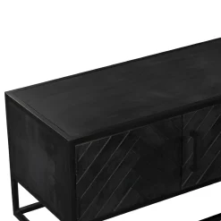 Long meuble TV bois noir 4 portes motif chevron ALVERA