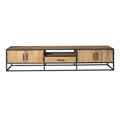Long meuble TV en bois clair 4 portes 1 tiroir RIVANO