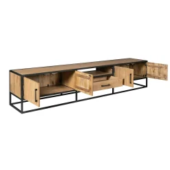 Long meuble TV en bois clair 4 portes 1 tiroir RIVANO