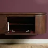 Long meuble TV suspendu bois foncé 240 cm AREZZO