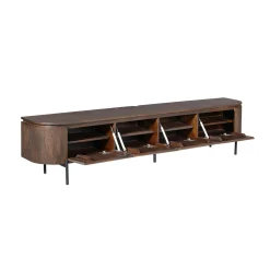 Long meuble TV suspendu bois foncé 240 cm AREZZO
