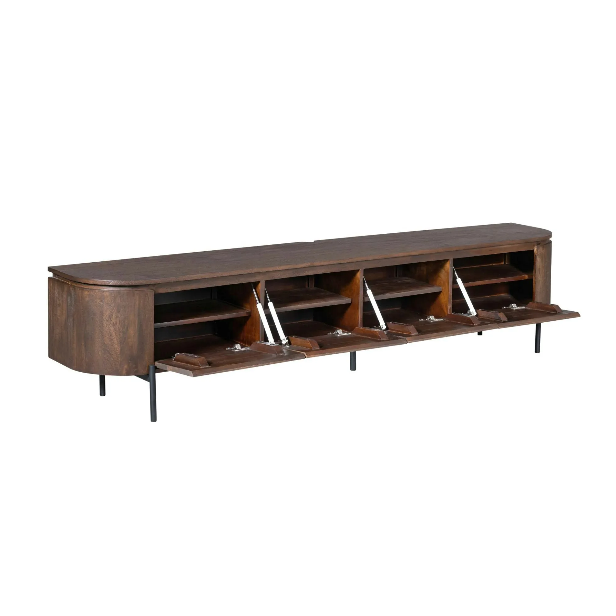 Long meuble TV suspendu bois foncé 240 cm AREZZO