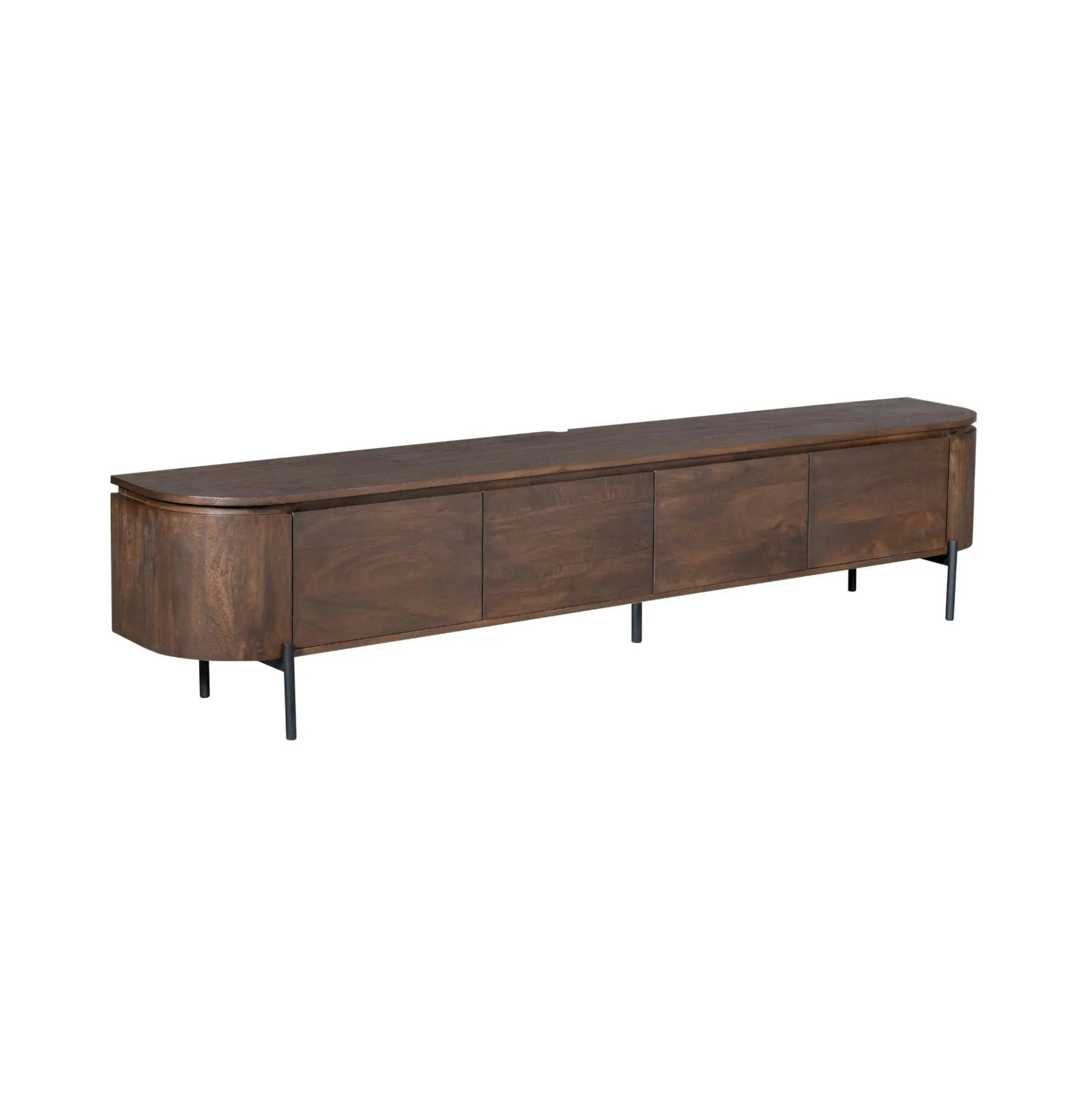 Long meuble TV suspendu bois foncé 240 cm AREZZO
