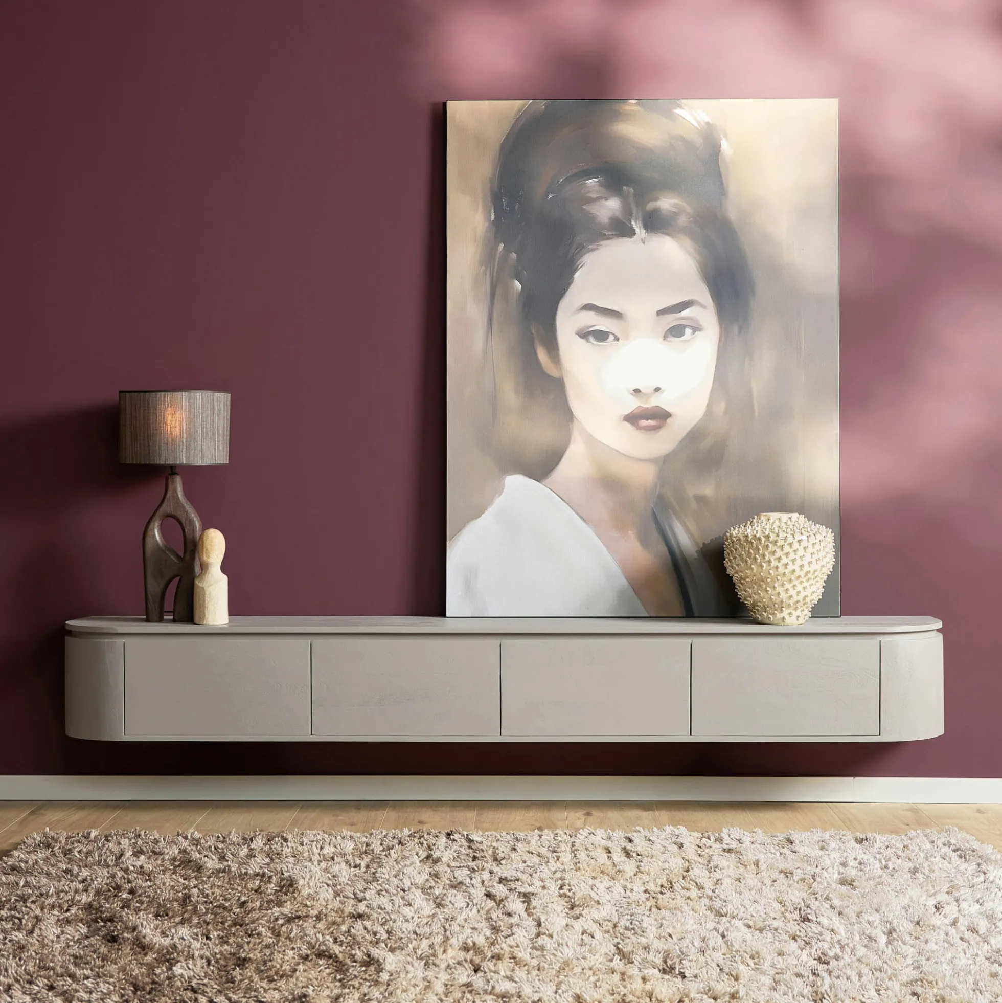 Long meuble TV suspendu bois gris 240 cm AREZZO