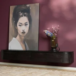 Long meuble TV suspendu bois noir 240 cm AREZZO