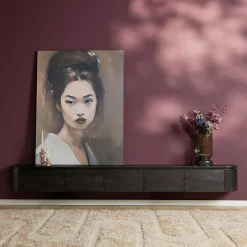 Long meuble TV suspendu bois noir 280 cm AREZZO