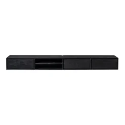 Long meuble TV suspendu bois noir 3 tiroirs 1 niche 240 cm AERA
