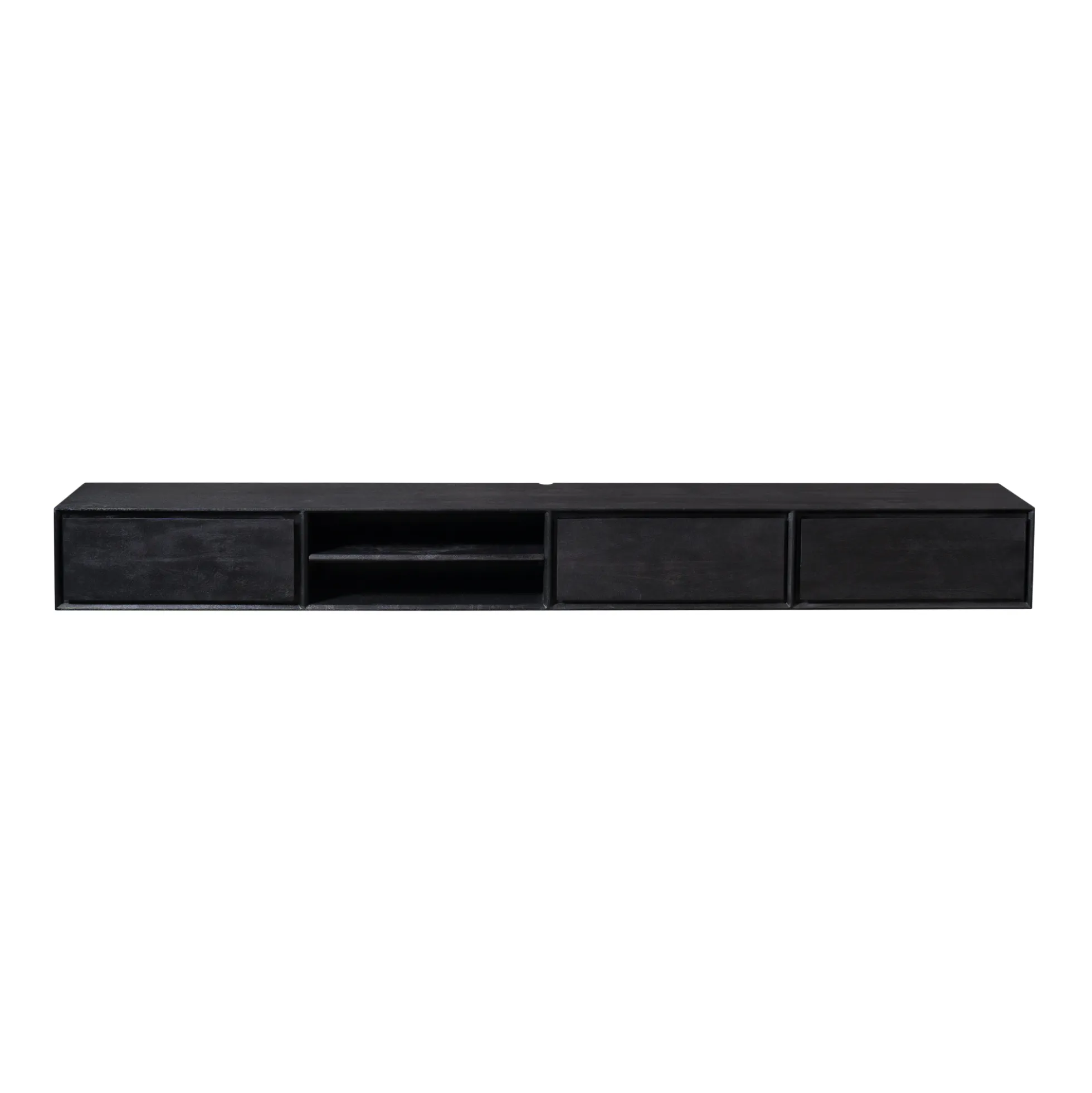 Long meuble TV suspendu bois noir 3 tiroirs 1 niche 240 cm AERA