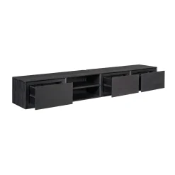 Long meuble TV suspendu bois noir 3 tiroirs 1 niche 240 cm AERA