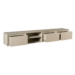 Long meuble TV suspendu bois sable 3 tiroirs 1 niche 280 cm AERA