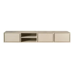 Long meuble TV suspendu bois sable 3 tiroirs 1 niche 240 cm AERA