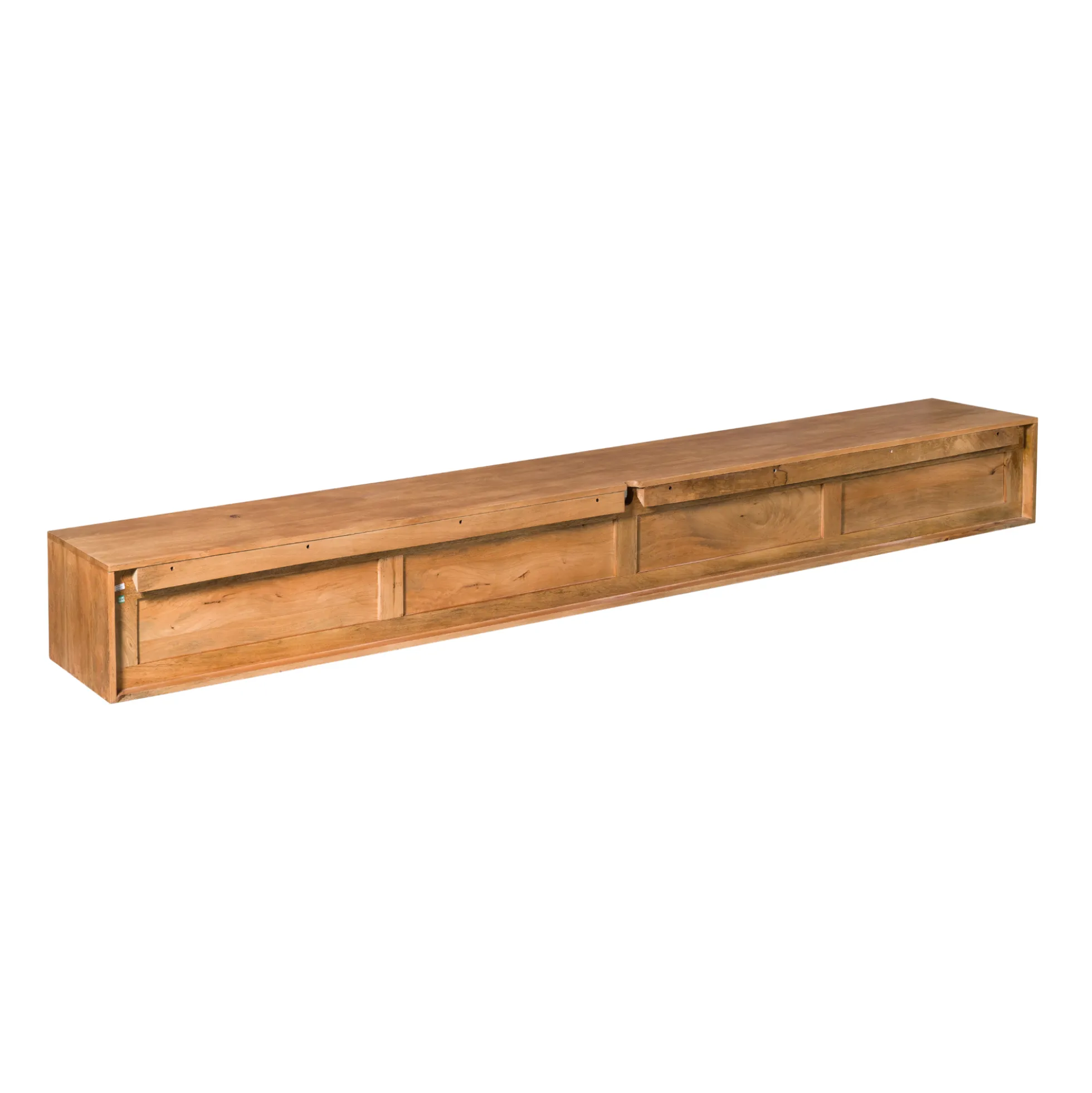 Long meuble TV suspendu bois 3 tiroirs 1 niche 240 cm AERA