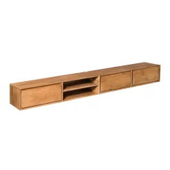 Long meuble TV suspendu bois 3 tiroirs 1 niche 240 cm AERA
