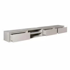 Long meuble TV suspendu bois taupe 3 tiroirs 1 niche 280 cm AERA