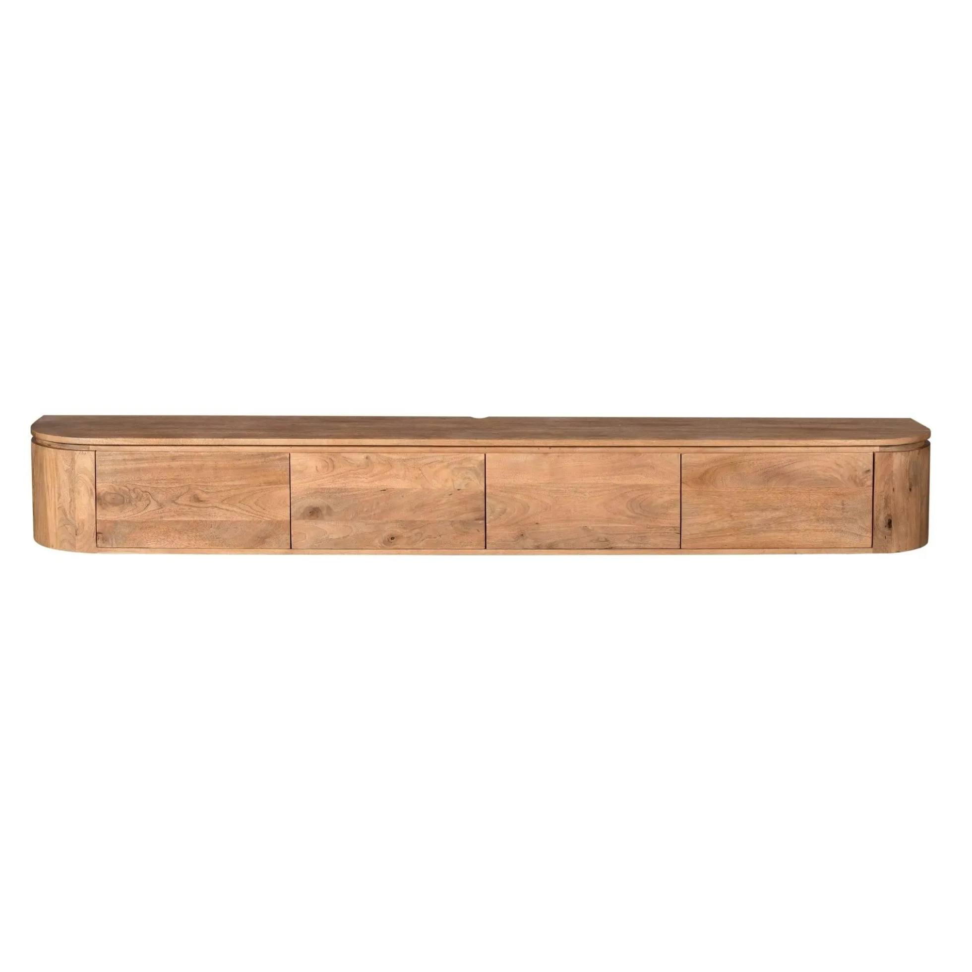 Long meuble TV suspendu en bois, bords arrondis 240 cm AREZZO