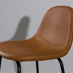 Lot de 2 Chaises de Bar effet couture apparente en métal et tissu marron 41x45x87cm TIM