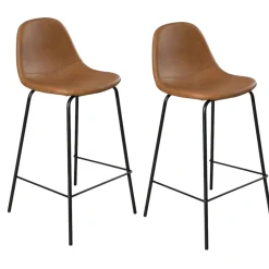 Lot de 2 Chaises de Bar effet couture apparente en métal et tissu marron 41x45x87cm TIM
