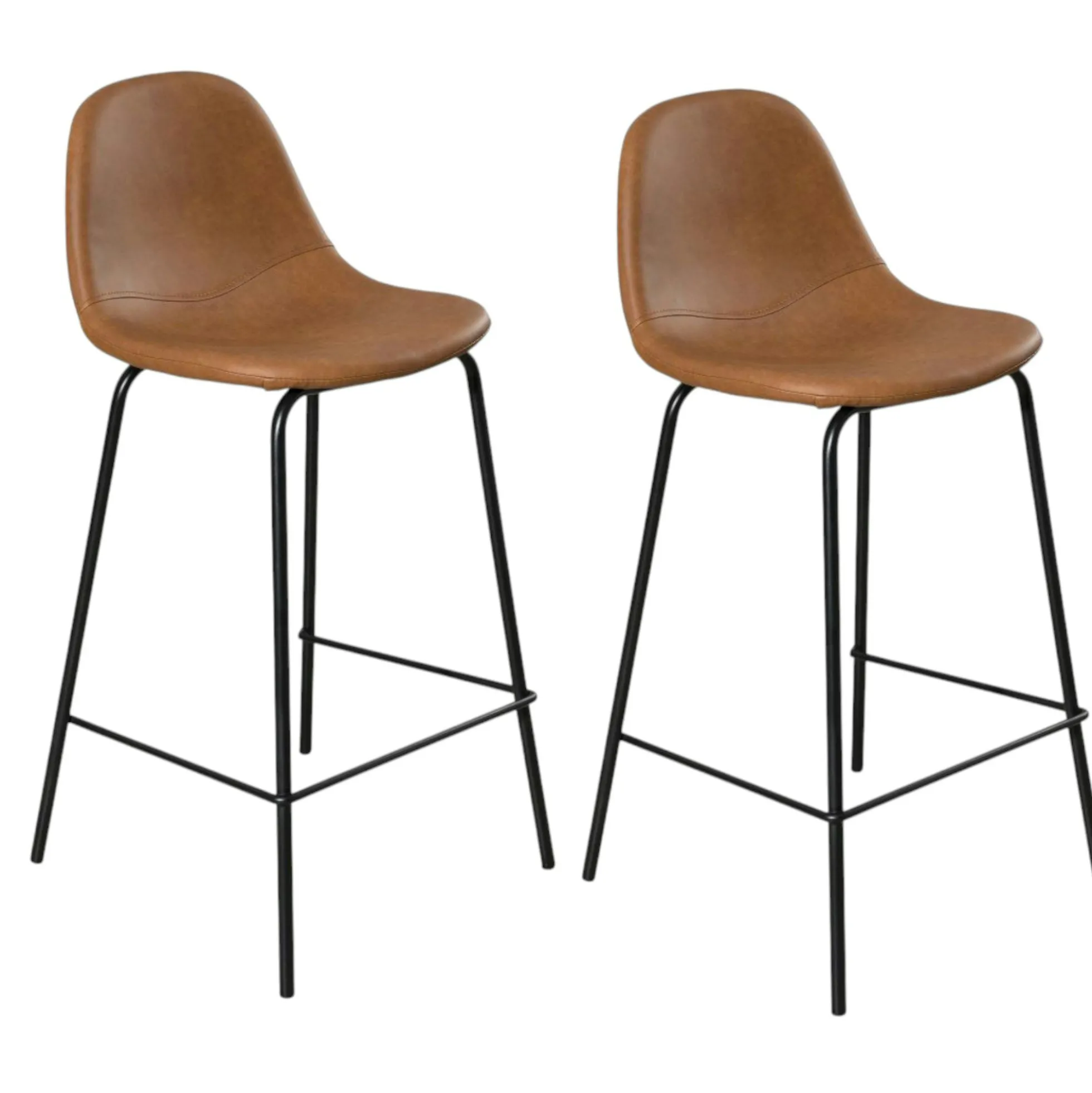 Lot de 2 Chaises de Bar effet couture apparente en métal et tissu marron 41x45x87cm TIM