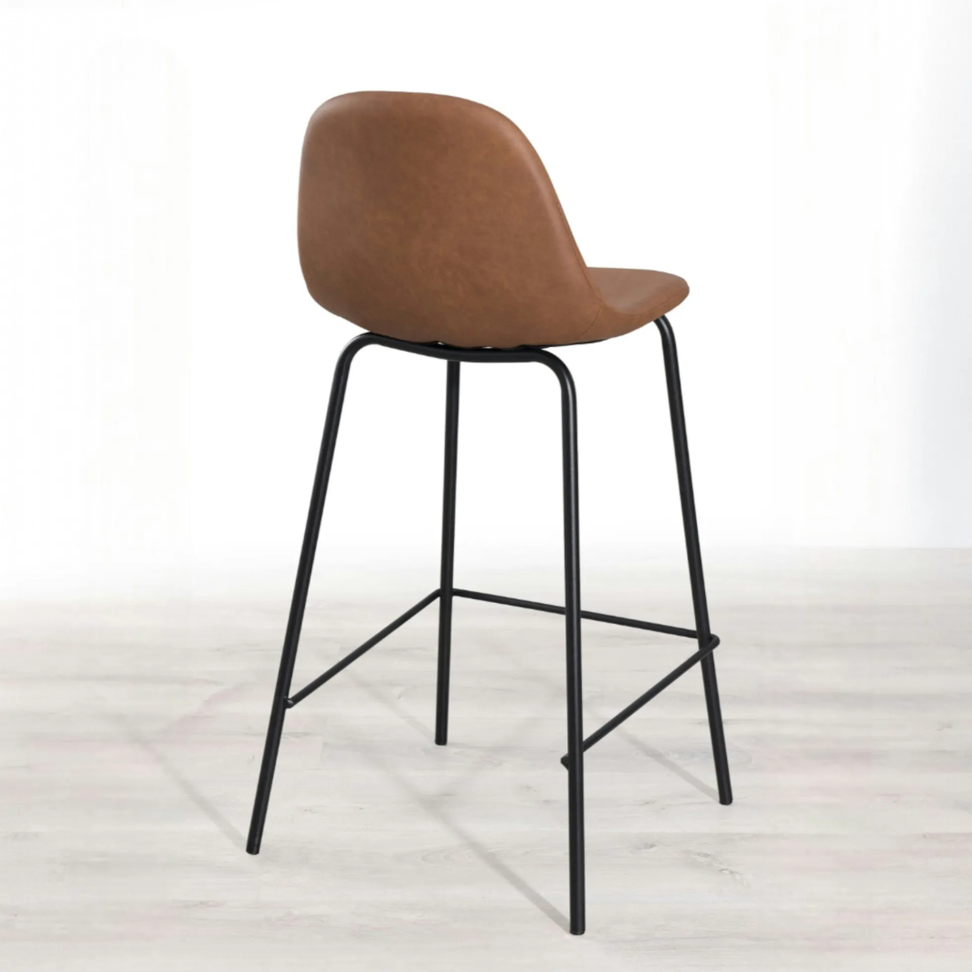 Lot de 2 Chaises de Bar effet couture apparente en métal et tissu marron 41x45x87cm TIM