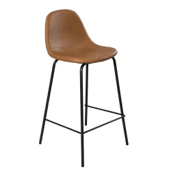 Lot de 2 Chaises de Bar effet couture apparente en métal et tissu marron 41x45x87cm TIM