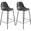 Lot de 2 Chaises de Bar effet couture apparente en métal et tissu noir 41x45x87cm TIM