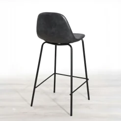 Lot de 2 Chaises de Bar effet couture apparente en métal et tissu noir 41x45x87cm TIM