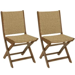 Lot de 2 chaises pliantes acacia huilé et rotin synthétique OSTIA