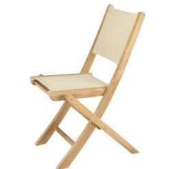 Lot de 2 chaises pliantes teck et textilène couleur beige ALERIA